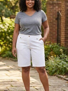 Women's Plus White Shorts Vintage Jones New York Bermudas High Rise Size 18 Y2K